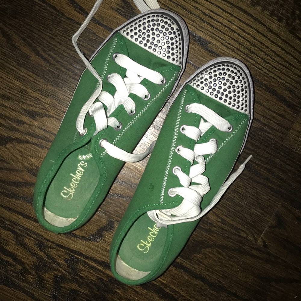 Rhinestone toe green converse style skechers